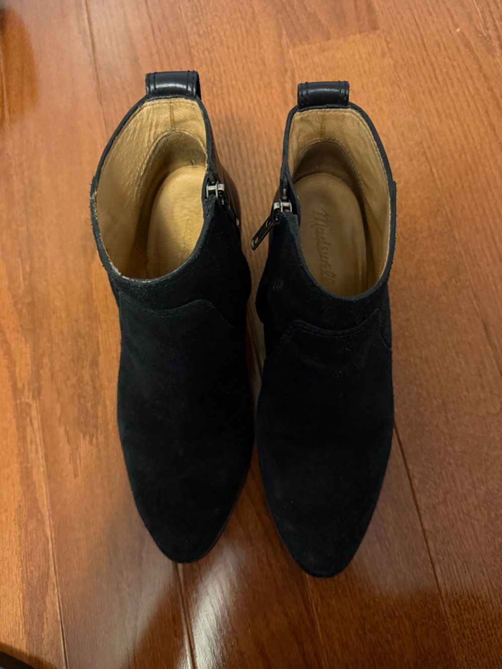 Madewell Black Suede Pointed Ankle Booties with Side Zip